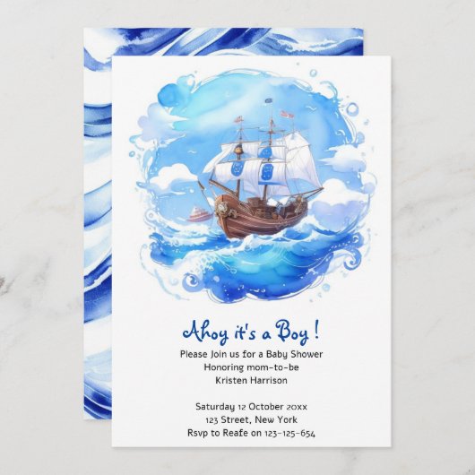 Ankunft eines kleinen Seglers:Kinderdusche Einladung (Vorne/Hinten)