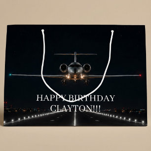 Ankunft eines luxuriösen Geschäftsjets außerhalb d Große Geschenktüte