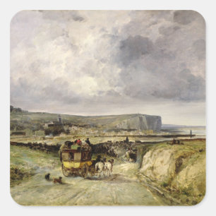 Ankunft eines Stagecoach bei Treport, 1878 Quadratischer Aufkleber
