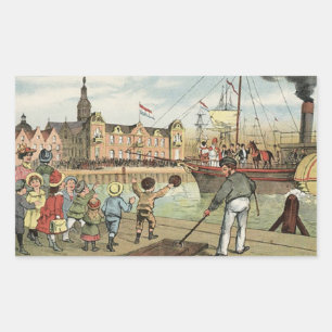 Ankunft von Sinterklaas Dutch St. Nick Vintag Rechteckiger Aufkleber