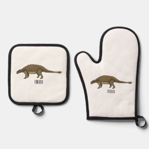 Ankylosaurus-Cartoonillustration Ofenhandschuh & Topflappen-Set
