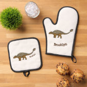 Ankylosaurus gepanzerte Dinosaurier-Abbildung Ofenhandschuh & Topflappen-Set (Oben Unten)