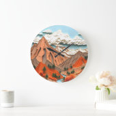 Anlage 03: Orangefarbene Berge Große Wanduhr (Zuhause)