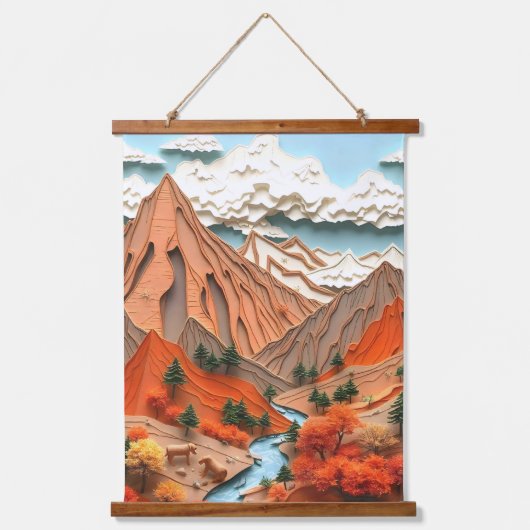 Anlage 03: Orangefarbene Berge Wandteppich Mit Holzrahmen (Vorderseite)