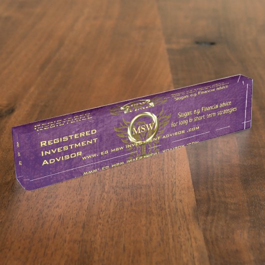 Anlageberater, Goldrand, Lila Lederlook Namensplakette (Seite)