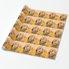 Anlass-goldener Retriever-Hund mit Blume Geschenkpapier