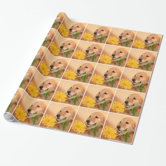 Anlass-goldener Retriever-Hund mit Blume Geschenkpapier (Ungerollt)