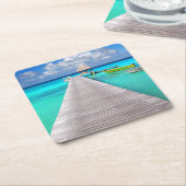 Anlegestelle mit Booten in einer tropischen Lagune Rechteckiger Pappuntersetzer (angewinkelt)