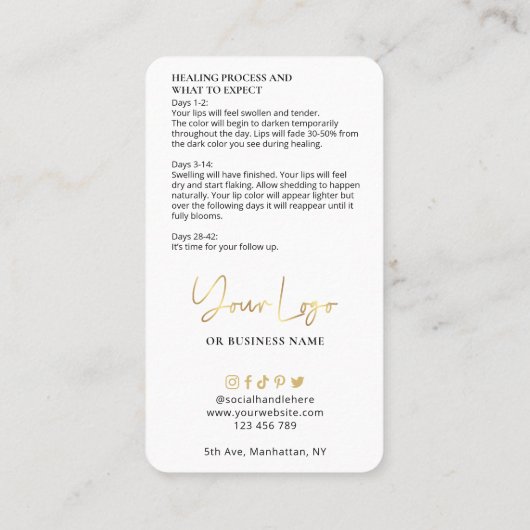 Anleitung für den Lip Blush Care Weißes und Gold P Visitenkarte (Rückseite)