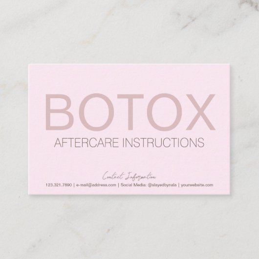 Anleitung für den rosa Botox-Filler Visitenkarte (Vorderseite)