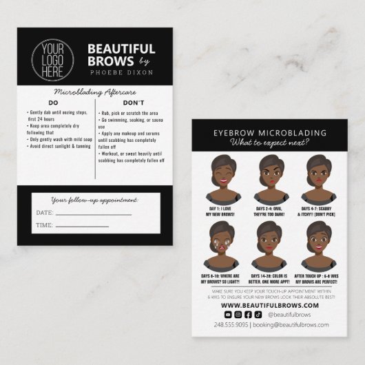 Anleitung für die Mikroblading-Aftercare und Anste Visitenkarte (Vorne/Hinten)