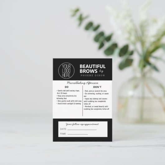 Anleitung für die Mikroblading-Aftercare und Anste Visitenkarte (Stehend Vorderseite)