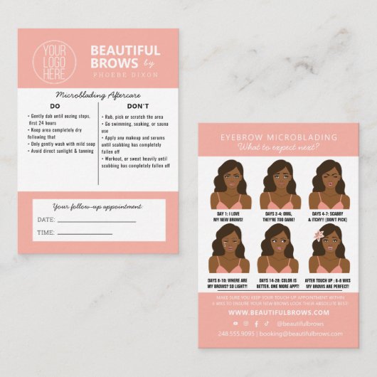 Anleitung für die Mikroblading-Aftercare und Anste Visitenkarte (Vorne/Hinten)