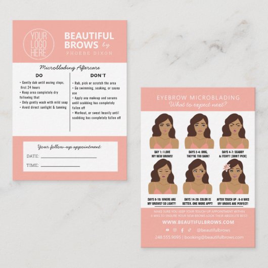 Anleitung für die Mikroblading-Aftercare und Anste Visitenkarte (Vorne/Hinten)