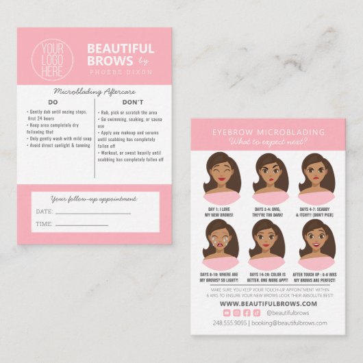 Anleitung für die Mikroblading-Aftercare und Anste Visitenkarte (Vorne/Hinten)