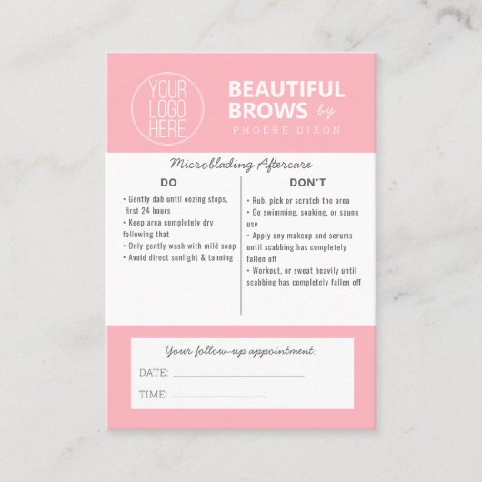 Anleitung für die Mikroblading-Aftercare und Anste Visitenkarte (Vorderseite)