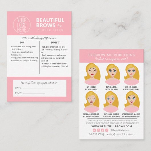Anleitung für die Mikroblading-Aftercare und Anste Visitenkarte (Vorne/Hinten)
