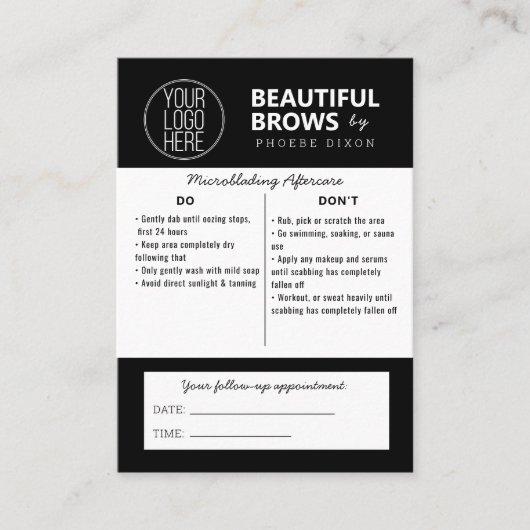 Anleitung für die Mikroblading-Aftercare und Anste Visitenkarte (Vorderseite)