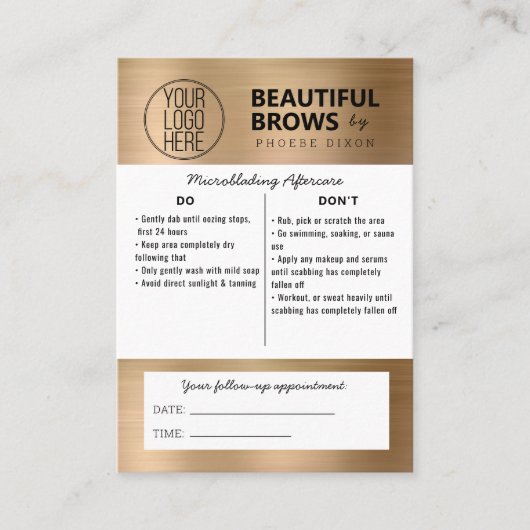 Anleitung für die Mikroblading-Aftercare und Anste Visitenkarte (Vorderseite)