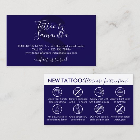 Anleitung für die Nachsorge der Marine Tattoo Visitenkarte (Vorne/Hinten)