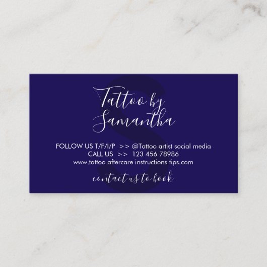 Anleitung für die Nachsorge der Marine Tattoo Visitenkarte (Vorderseite)