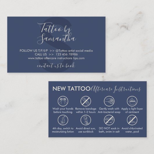 Anleitung für die Nachsorge des Schiffes Tattoo Visitenkarte (Vorne/Hinten)