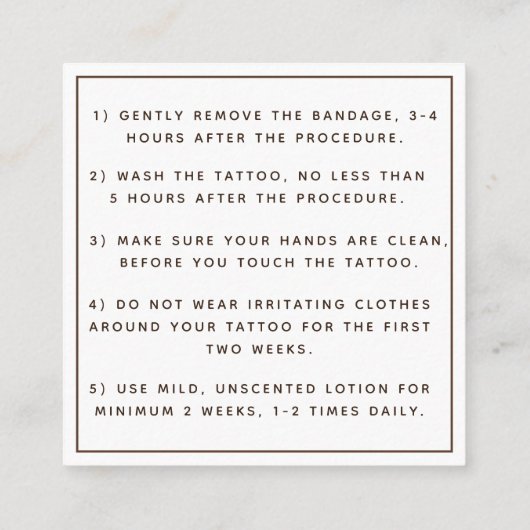 Anleitung für die Nachsorge in der Girl Trendy Quadratische Visitenkarte (Rückseite)