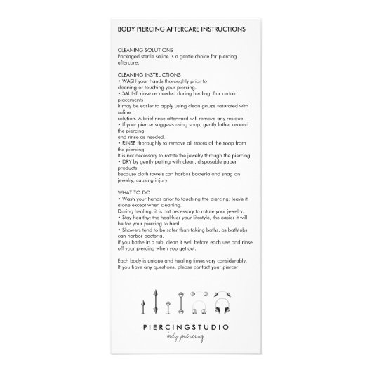 Anleitung für die Nachsorge Körperdurchdringung kl Werbekarte (Vorne)