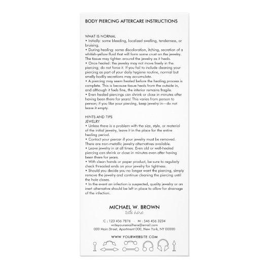 Anleitung für die Nachsorge Körperdurchdringung kl Werbekarte (Hinten)