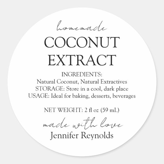 Anleitung für hausgemachte Kokosextrakte Flaschen Runder Aufkleber (Vorderseite)