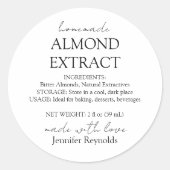 Anleitung für hausgemachte Mandeln Extract Flasche Runder Aufkleber (Vorderseite)