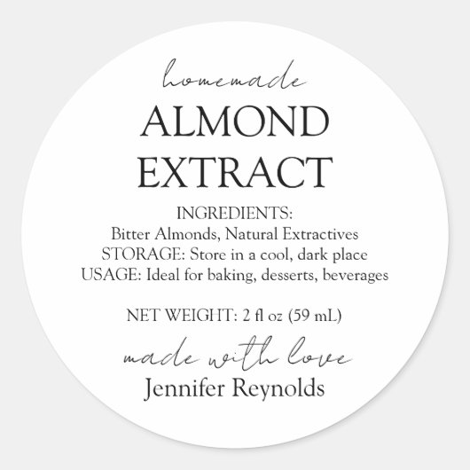 Anleitung für hausgemachte Mandeln Extract Flasche Runder Aufkleber (Vorderseite)