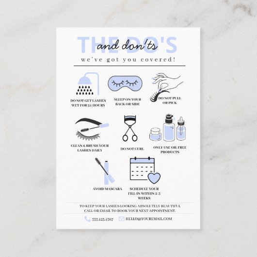 Anleitung für Lash-Erweiterungen nach der Behandlu Visitenkarte (Rückseite)