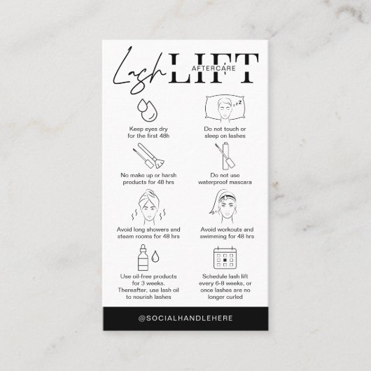 Anleitung für Lash Lift & Tint Aftercare Minimalis Visitenkarte (Vorderseite)