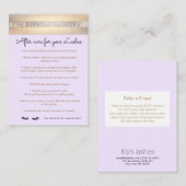 Anleitung für lila Eyelash-Erweiterungen nach der  Empfehlungskarte (Vorne/Hinten)