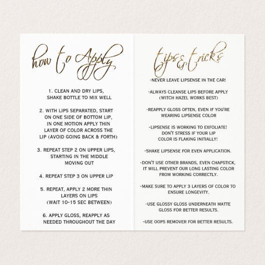 Anleitung für Rosa und Gold Lip Visitenkarten (Innenseite Aufgefaltet)