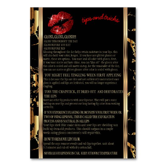 Anleitung für Roten Glitzer und Marmorlippen Tischnummer (Rückseite)