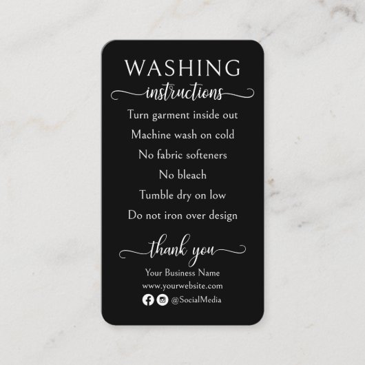 Anleitung für Schwarz-Weiß-Waschungen Shirt Pflege Visitenkarte (Vorderseite)