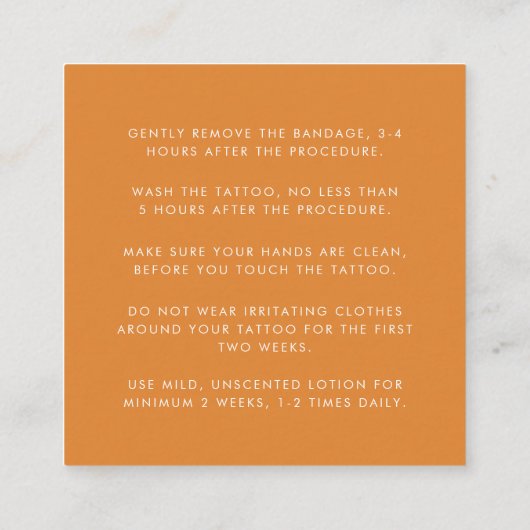 Anleitung für Tattoo Aftercare Creative Künstleris Quadratische Visitenkarte (Rückseite)