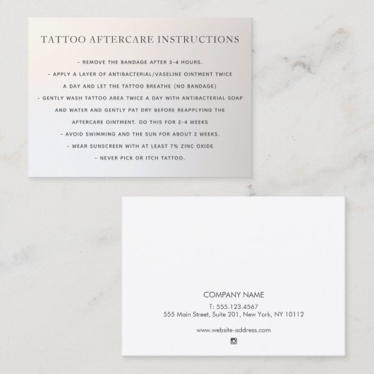 Anleitung für Tattoo Aftercare Silver Gradient Visitenkarte (Vorne/Hinten)