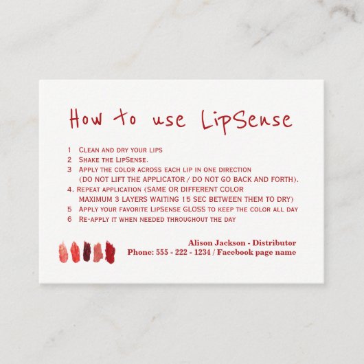 Anleitung zum Auftragen von Lippenfarben Visitenkarte (Vorderseite)