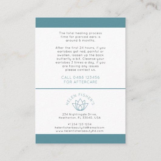 Anleitung zum Durchstechen des Ohrs nach der Pfleg Rabattkarte (Rückseite)