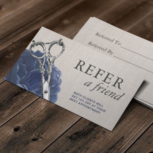 Anleitung zum Friseur Vintage Blume Schere Salon Empfehlungskarte