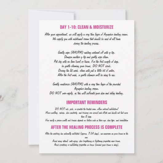 Anleitung zum Mikroblading nach der Augenbrauenpfl Einladung (Rückseite)