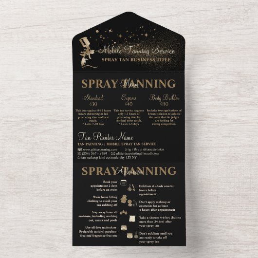 Anleitung zum Spray Tan-Flyer All In One Einladung (Innen Boden)