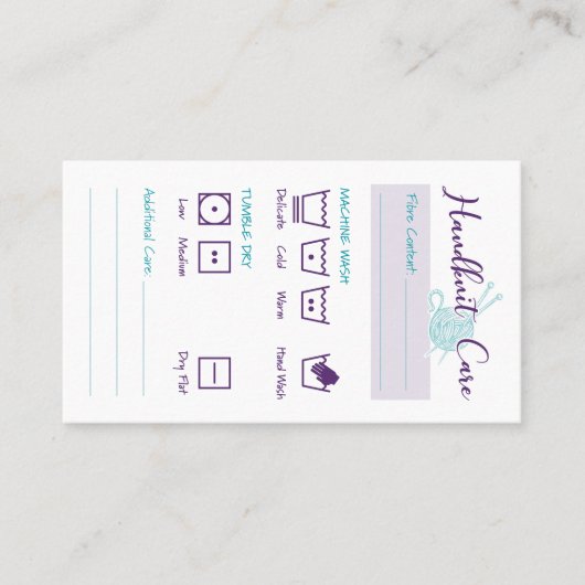 Anleitung zum Waschen der Hand-Strick-Care-Karte Visitenkarte (Vorderseite)