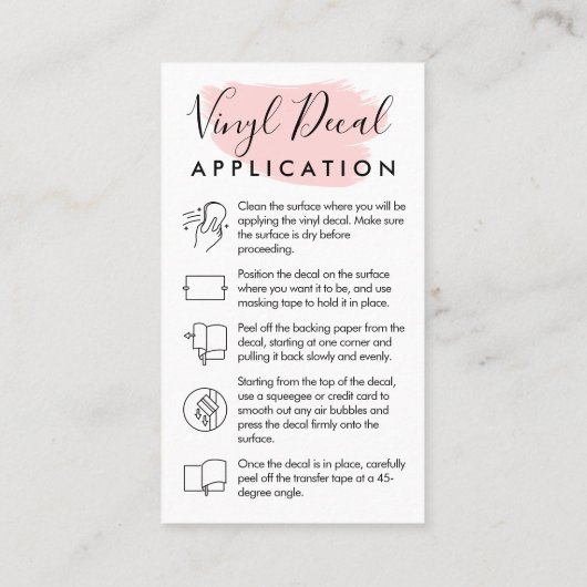 Anleitung zur Anwendung in rosa modernem Vinyl-Dec Visitenkarte (Rückseite)