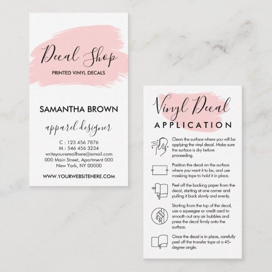 Anleitung zur Anwendung in rosa modernem Vinyl-Dec Visitenkarte (Vorne/Hinten)