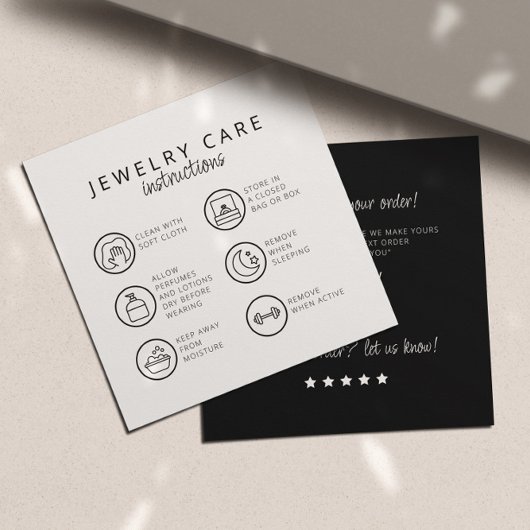 Anleitung zur Juwelenpflege neutrales Schwarz Dank Begleitkarte