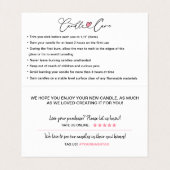 Anleitung zur Kerzenpflege & Danke geklappt Visitenkarten (Innenseite Aufgefaltet)